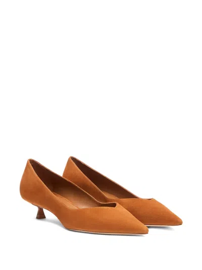 Stuart Weitzman Eva Kitten Heel Pointed Toe Pump In Brown