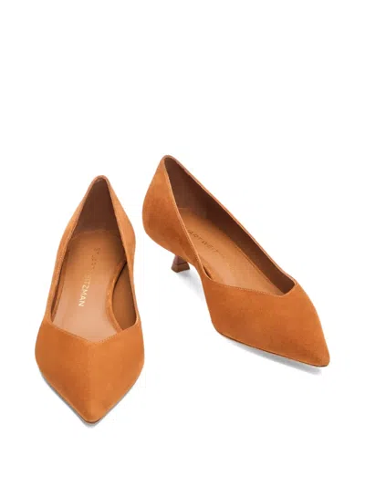 Stuart Weitzman Eva Kitten Heel Pointed Toe Pump In Brown