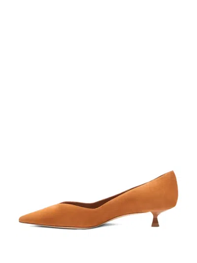 Stuart Weitzman Eva Kitten Heel Pointed Toe Pump In Brown