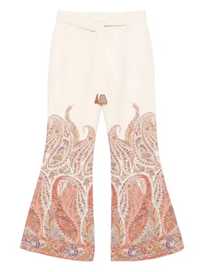 Zimmermann Rhiannon Flared Linen Pants In Multi