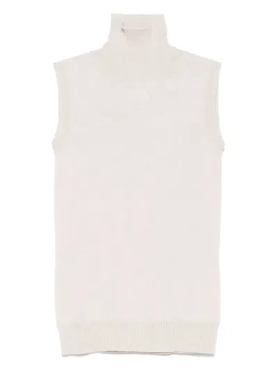 Sportmax Turtle Neck Sleeves Less Woven 'vertigo' Top In White