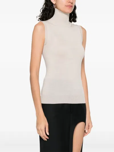 Sportmax Turtle Neck Sleeves Less Woven 'vertigo' Top In White