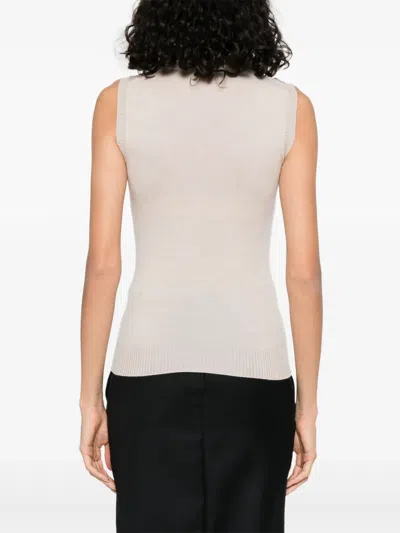 Sportmax Turtle Neck Sleeves Less Woven 'vertigo' Top In White