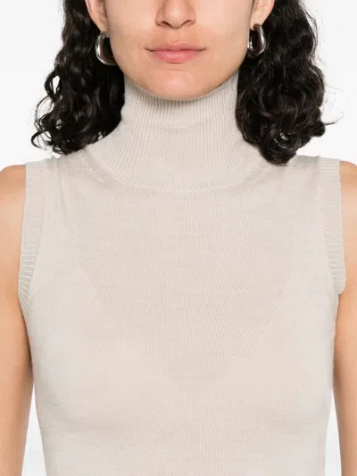Sportmax Turtle Neck Sleeves Less Woven 'vertigo' Top In White