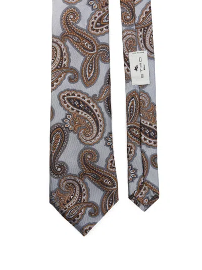 Etro Paisley Jacquard Silk Tie In Gray