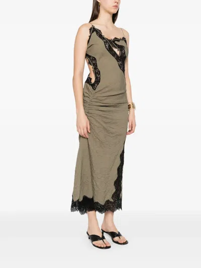 Christopher Esber Crinkle Satin Lace Twisted Cami Dress