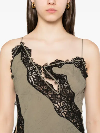 Christopher Esber Crinkle Satin Lace Twisted Cami Dress