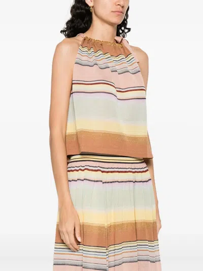 Zimmermann Coco Stripe Halter Top In Brown