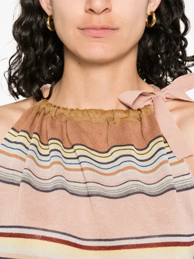 Zimmermann Coco Stripe Halter Top In Brown