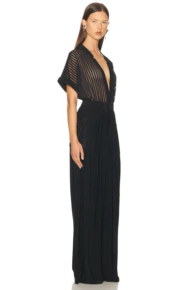 Norma Kamali Geralyn Belted Paneled Jersey And Mesh Jumpsuit