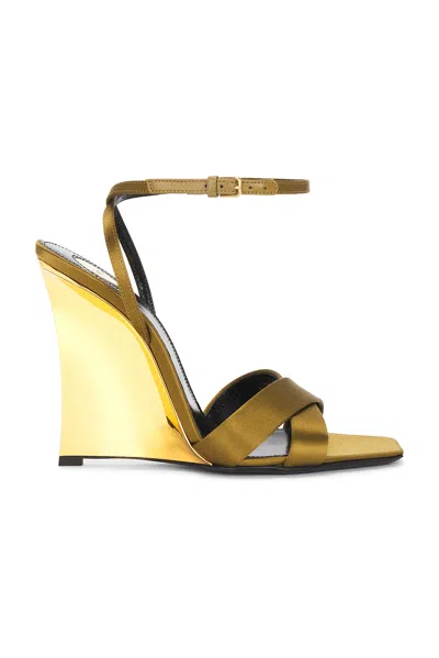 Saint Laurent Lucienne Leather-trimmed Satin Wedge Sandals In Multi