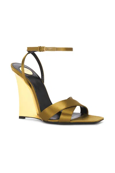 Saint Laurent Lucienne Leather-trimmed Satin Wedge Sandals In Multi