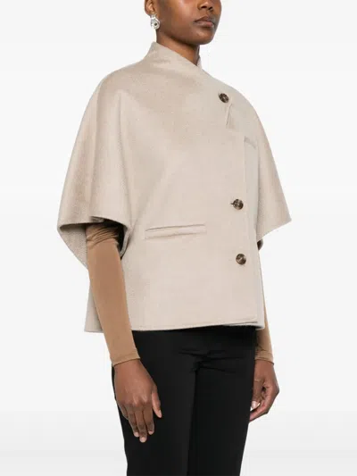 Max Mara Stand Collar Long Cropped Cape In Neutral