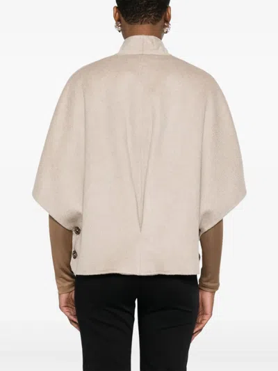 Max Mara Stand Collar Long Cropped Cape In Neutral
