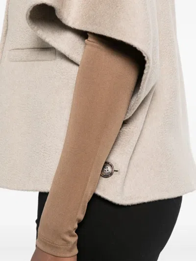 Max Mara Stand Collar Long Cropped Cape In Neutral