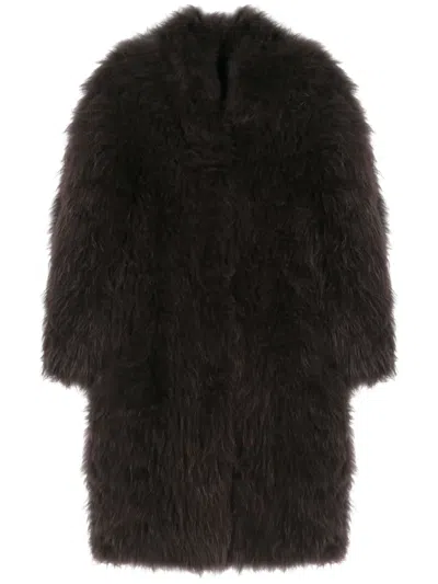 Liska Single-breasted Shearling Coat In Brown