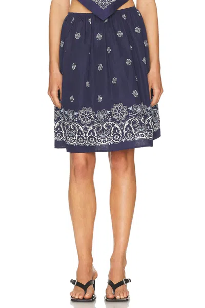 Miu Miu Floral Bordered Gathered Skirt In Blue