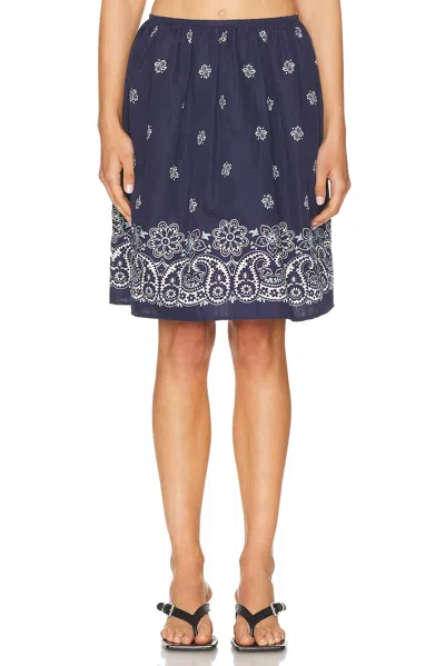 Miu Miu Floral Bordered Gathered Skirt In Blue