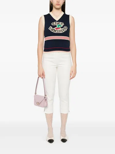 Valentino Cotton Sleeveless Vest Featuring Contrast Stripes In Multi