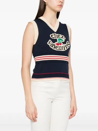 Valentino Cotton Sleeveless Vest Featuring Contrast Stripes In Multi