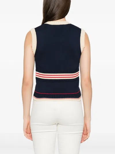 Valentino Cotton Sleeveless Vest Featuring Contrast Stripes In Multi