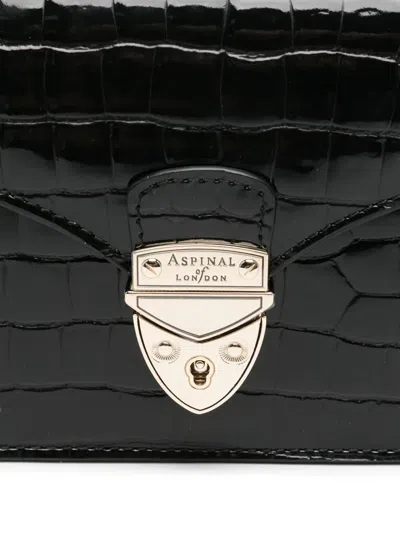 Aspinal Of London Mayfair Logo-lettering Patent-leather Clutch Bag In Black