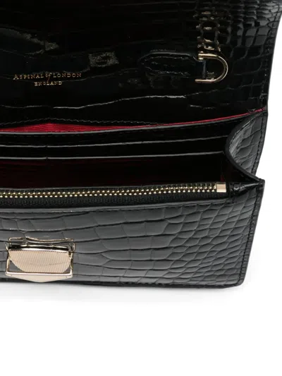 Aspinal Of London Mayfair Logo-lettering Patent-leather Clutch Bag In Black