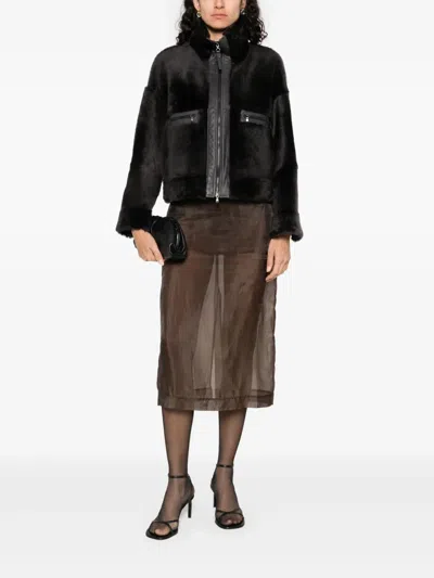 Brunello Cucinelli Grey Shearling Jacket With Two Front Welt Pockets With Zip