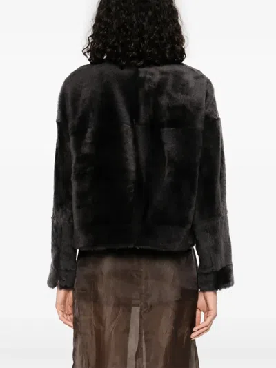 Brunello Cucinelli Grey Shearling Jacket With Two Front Welt Pockets With Zip