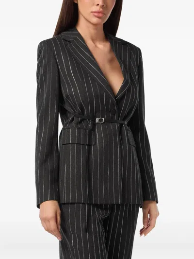 Philipp Plein Pinstriped Belted Blazer In Multi