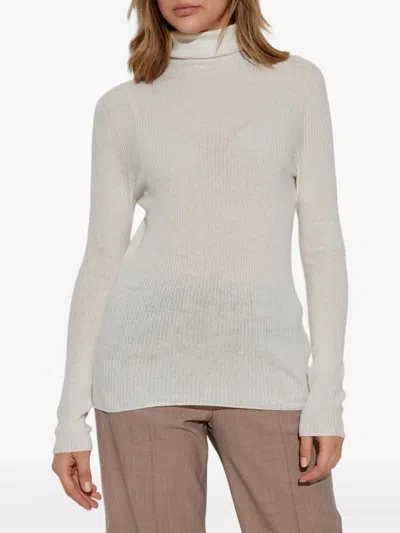 Fabiana Filippi Finely Ribbed Long-sleeved Top With Roll Neck In White