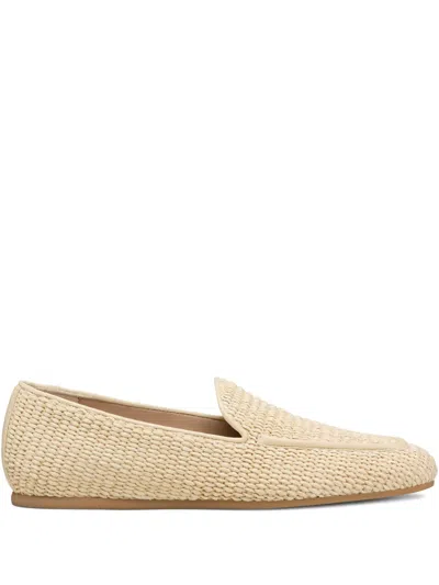 Stuart Weitzman Lee Leather-trimmed Raffia Loafers