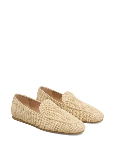 Stuart Weitzman Lee Leather-trimmed Raffia Loafers