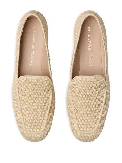 Stuart Weitzman Lee Leather-trimmed Raffia Loafers