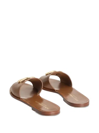 Dolce & Gabbana Camel Calf Leather Bianca Slides In Multi