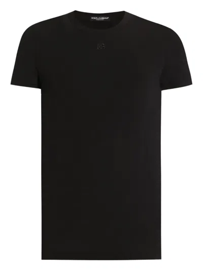 Dolce & Gabbana Embroidered Basic Short-sleeved T-shirt In Black