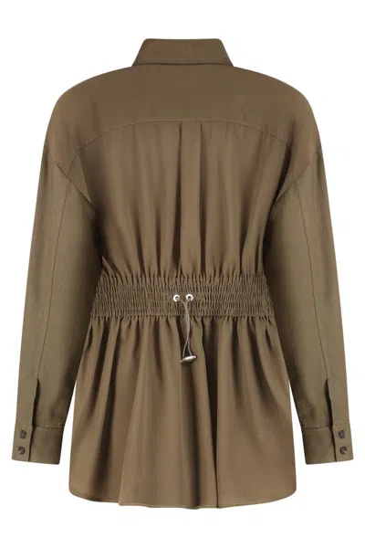 Pinko Linen Shirt Jacket With Four Patch Pockets In Brown