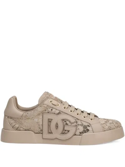 Dolce & Gabbana Sneaker With Embroidery In Neutral