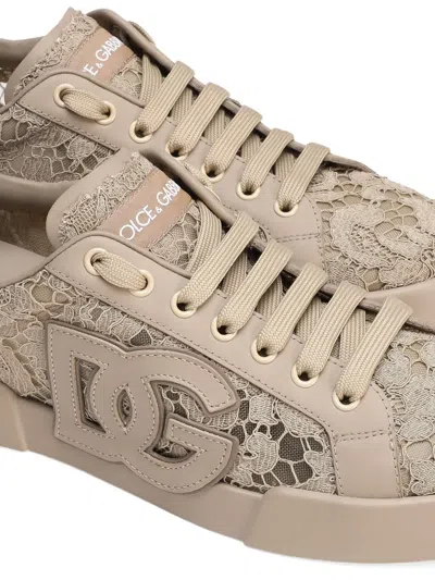 Dolce & Gabbana Sneaker With Embroidery In Neutral