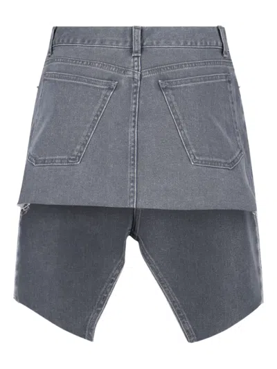 All In Asymmetrical Hem Denim Mini Skirt With Worn Finish