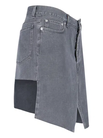 All In Asymmetrical Hem Denim Mini Skirt With Worn Finish
