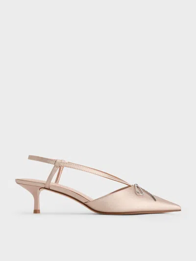Charles & Keith - Crystal-bow Kitten-heel Slingback Pumps