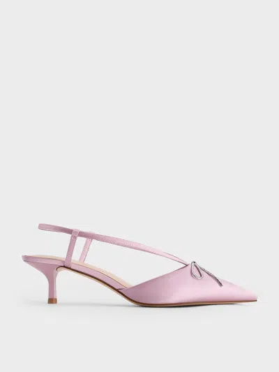 Charles & Keith - Recycled Polyester Crystal-bow Kitten-heel Slingback Pumps