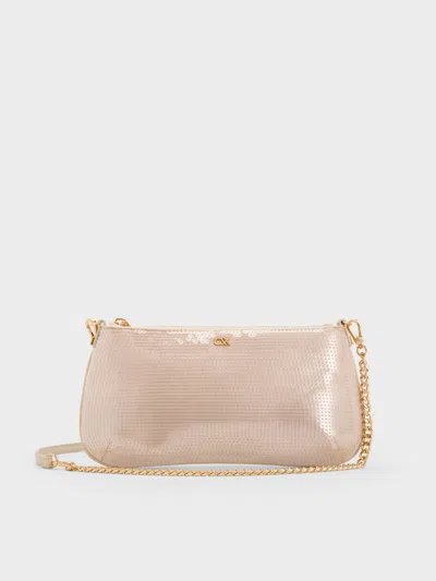 Charles & Keith - Sequin Mesh & Leather Shoulder Bag