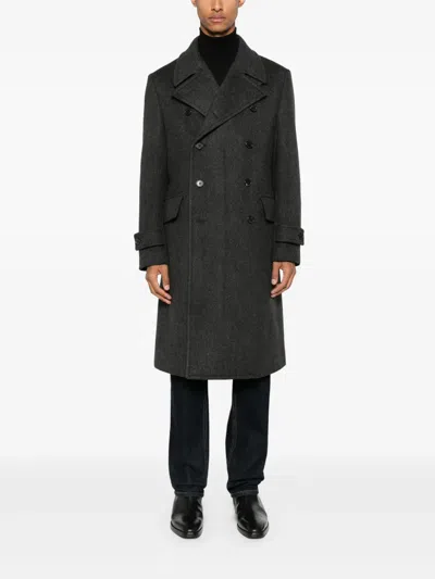 Caruso Double-breasted Grey Coat With Notched Lapel