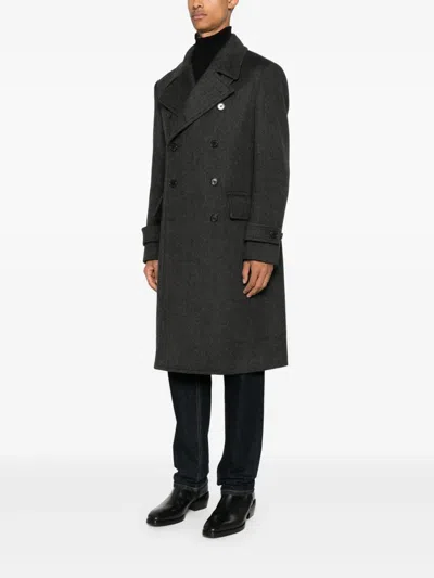 Caruso Double-breasted Grey Coat With Notched Lapel