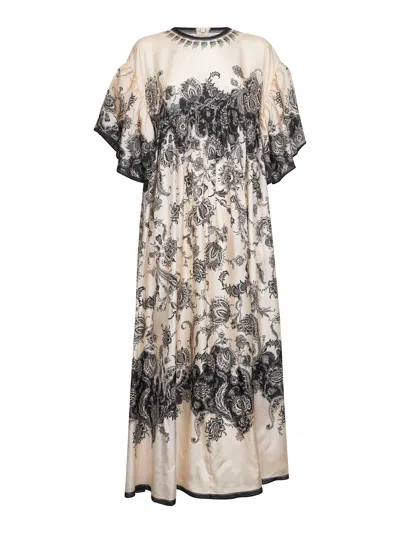 Zimmermann Long Silk Dress With Contrasting Floral Print And Ruching