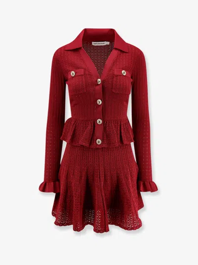 Self-portrait Self Portrait Women Burgundy Pointelle Knit Long-sleeved Mini Dress In Red