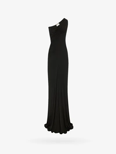 Saint Laurent Zip Closure Flared Long Dresses In Black