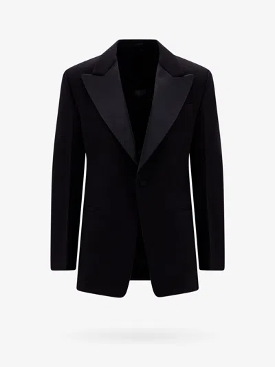 Ferragamo Wool Blazer With Satin Profiles In Black